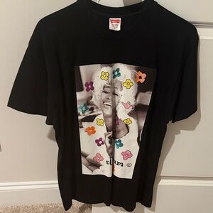 Supreme Black Tee with Multicolor Floral Design